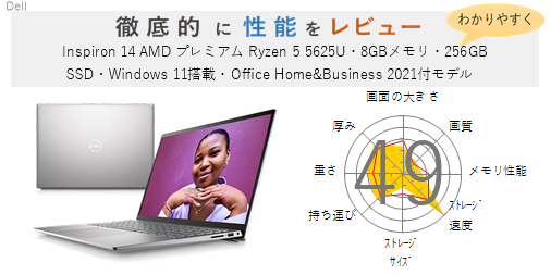 評価57点】Inspiron 14 AMD プラチナ Ryzen 7 5825U・16GBメモリ 