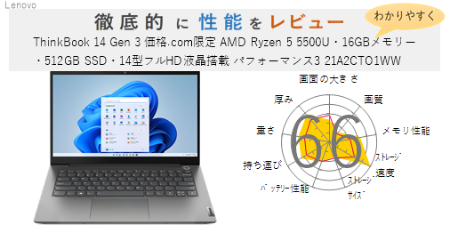 評価66点】ThinkBook 14 Gen 3 価格.com限定 AMD Ryzen 5 5500U・16GB 
